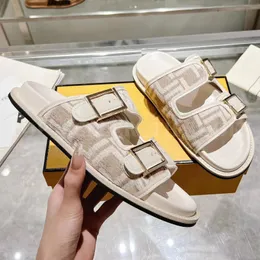 Designer Sandals Women Men FF Fabric Slides Birks Mule Sandal White Leather Slides Buckle Printing Slippers