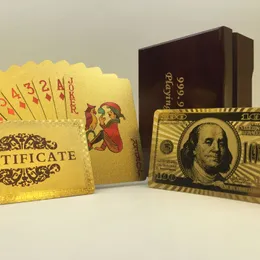 Jogos brinquedos à prova d'água de luxo de luxo 24k folha de ouro premium plástico fosco de plástico americano em dólares cartas para coleção de presentes