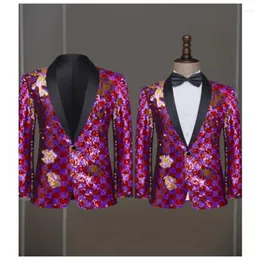 Herenpakken Performance Deseis Men's zangeres Blazers Lattice Paillin Slimming Trend Show Host Coat Art Examination Dress Jackets Purple