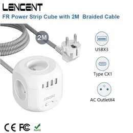 Sockets lencent fr rip strip con 4 tomas de corriente ac 3 puertos usb 1 tipo c 2m cable Trenzado Adaptador de corriente mltiple con interruptor para el hogar Z0327