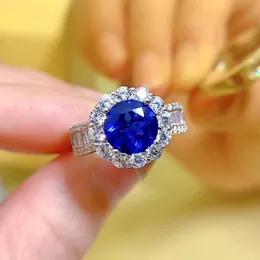 Luksusowy szafirowy pierścionek z diamentem 100% prawdziwy 925 Srebrny Party Wedding Pierścienie dla kobiet Bridal zaręczynowy Prezent biżuterii