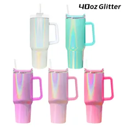 40 Unzen Sublimation Glitter Edelstahl Becher mit Griff Wasserflasche Tragbare Outdoor Sports Cup Bierkrug Isolierung Reise Isolierflasche Flaschen Z11