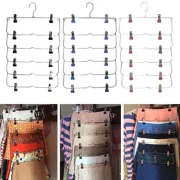 Hangers Racks 1PC Multilayer Clothes with 12 Clips Clothing Storage Holder Drying Wardrobe Folding Pants Metal Skirt 230330