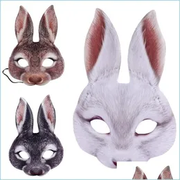 Party Masks Bunny Mask Animal Eva Half Face Rabbit Ear för påsk Halloween Mardi Gras kostym Tillbehör Drop Delivery Home Garden F DHCJI