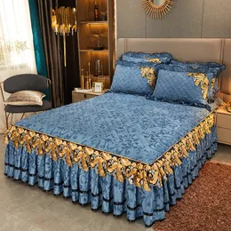 Yatak etek 3pc Velvet Yatak Pamuk Kalın Yatak Çift büyük kaymaz yataklar ile yastık kılıfı 230330