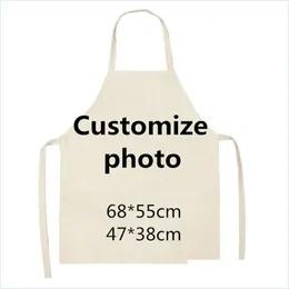 Grembiuli Personalizzati Personalizzati Cotone Lino Uni Dinner Party Grembiule da cucina Qualsiasi dimensione Logo Drop Delivery Home Garden Textiles Dhjak