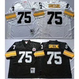 American Football Wear Joe Greene 75 Maglie da ritorno al passato camicia nera bianca Mitchell Ness con taglia adulta Mialda cucitura.