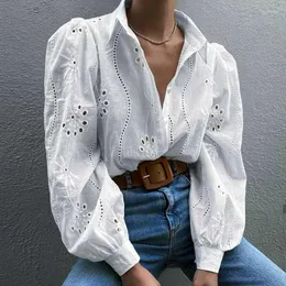 Women's T Shirts Vintage White Women Fashion Casual Tops Female Turn-Down Collar Long Sleeve OL Shirt Simple Top Green 2023 Elegant