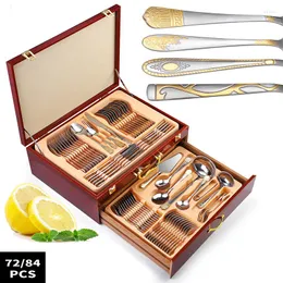Dinnerware Sets Gold Fork Spoon Knife Set Portable Cutlery Chopstick Cuisines Serving Coffee Vaisselle Cuisine Kitchens Accessories