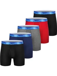 5-Piece Men's Bamboo Rayon Boxing Pants Performance Breathable Tagless Comfort Silk Belt 6-inch Flight Boxing Pants 230330