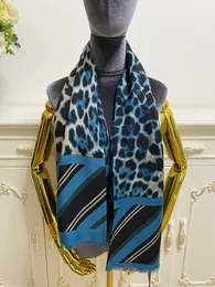 Women's Square Scarf Scarves 100% Cashmere Material Thin and Soft Blue Color Print Leopard Grain Size 125cm - 125cm