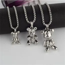 Rotatable Bear Doll Pendant Stainless Steel Necklace Men and Women Hip-hop Personality Simple Cartoon Sweater Chain GC2008