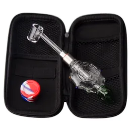 CSYC NC031 Turtle Style Glass Bong Smoking Pipes Bag Set Blue Green Pendant Bubbler Pipe 510 Quartz Banger Nail 45/90 Degree Ceramic Tip Dabber Tool Silicon Jar