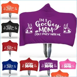 Blankets Hockey Mom Hooded Blanket Sport Soft Couch Throw Travel Quilt Christmas Winter Warm Drop Delivery Home Garden Textiles Dhd0U