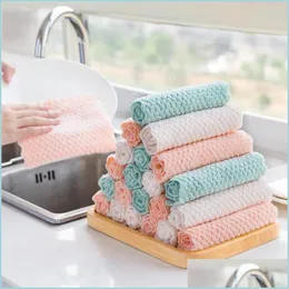 Cleaning Cloths Microfiber Strong Absorbent Soft Scouring Pad Nonstick Oil Dry And Wet Rag Kitchen Towel Drop Delivery Home Garden H Dhagc