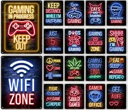 Gamepad Vintage Metal Painting Neon Light Glow Lettering Decorative Tin Sign Game Room Wall Art Plaque Modern Home Decor Aesthetic9859015