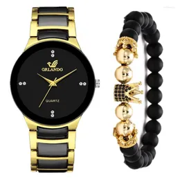 Armbanduhren Uhr und Armband Set Herren 2023 Ankunft Mode Edelstahl Quarzuhren Luxus Gold Schwarz Männliche Uhr SaatWristwatc