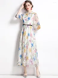 فساتين غير رسمية أنيقة طويلة للنساء 2023 ربيع صيف فيديسدوس بارا Mujer Maxi Floral Print Holiday Robe White Largos