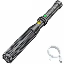 Baseball Bat Flashlights USB -uppladdningsbar inbyggd batteritaktisk ficklampa Torch 4 -läge Vattentäta LED -lamplampor för utomhus vandring camping överlevnadsverktyg