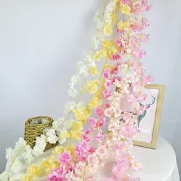 Dekorativa blommor 180 cm Artificial Cherry Blossom Vine Wedding Arch Decoration Silk Ivy Flower String Hang Garland Wreath For Party Decor