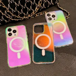 Luxus Gradient Bunte Aurora Laser Cases Transparent Magnetic Magsafe Wireless Charging Soft Bumper Clear Shockproof Hard Cover für iPhone 14 13 12 11 Pro Max