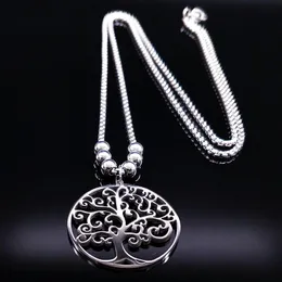 Pendant Necklaces Fashion Tree Of Life Stainless Steel Necklace Silver Color Chain For Women Jewelry Collares Largos De Moda N35S02