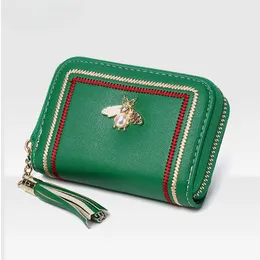 New Authentic Leather Tactile Feel Clutch Multi-Card-Slot Card Holder Zipper Butterfly Decoration Document Package Coin Purse Factory