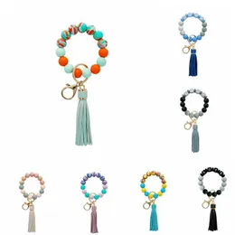 Silicone Wrist Keychain Partys Multi Styles Food Grade Party PU fringed Tassel Bracelet Key Ring Gifts RRA