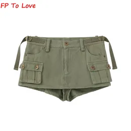 Skirts Y2K Armygreen Pocket Shorts Mini Sexy High Street Black Stylish Button Chic Bottom Woman PB ZA Female 230330