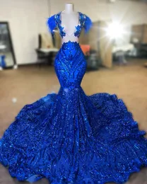 아랍어 ASO eBi Royal Blue Prom Dress Mermaid Lace Beaded Evening Formal Party Second Reception 생일 약혼 가운 드레스 Robe de Soiree 407