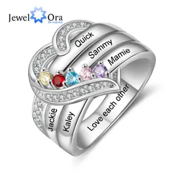Solitaire Ring 925 Sterling Silver Personlig 1-8 Namn graverat med Birthstone Custom Engagement Heart S For Women Mothers Day Gift Y2303