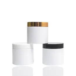 200 ml vita kosmetiska burkar med guldlock plastfyllningsbara behållare för grädde Body Butters Sugar Scrub Medicine
