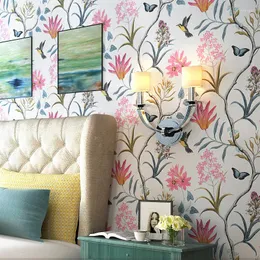 Wallpapers American Country Wallpaper Garden Flowers And Birds Bedroom Living Room TV Background Porch Non-woven Mediterranean