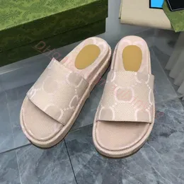 Nya Designer Tofflor Medelhack Plattform Sliders Sandaler Strandskor Lyxiga män dam sandal Sommar rutschkanor 5cm xAd Grå Mörkgrön Camel Ebenholts Canvas rutschkanor Med Box