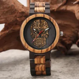 ساعة معصم خمر الفن اليدوي المصنوع من تصميم جمجمة مصنفة للرجال مختلط قابل للتعديل الكامل النطاق الخشبي steampunk quartz التناظرية على مدار الساعة