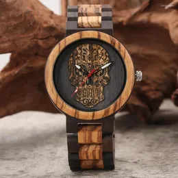 Relógio de Arte Vintage Art Handcrafts Relógio de crânio em relevo para homens misturados faixas de madeira completa ajustável steampunk quartz relógio analógico