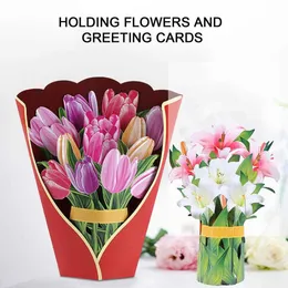 5pc wenskaarten Uitstekend papier Rose Flower Pop -up Vivid Bouquet 3D Pop -up voor cadeau Y2303