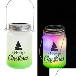 Andra festliga festförsörjningar tomma sublimering Gradient Glass Mason Cup Patio Garden Yard Led Lantern Mug Halloween Christmas Sola Dhnmc