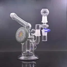 Nargile Eşsiz Cam Beher Bong Su Borusu Geri Dönüştürücü Dab Rig Tarak ve Reclaimer Seti Yağ Brülör Borusu ile Inline Perc Kül Yakalayıcı Bongs