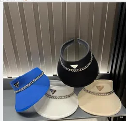 Designer womens bucket sun hats 2022 Summer New Fashion outdoor Metal Chain Visors Snapback Skull Caps Stingy BIG Brim Hat Visor F9128322