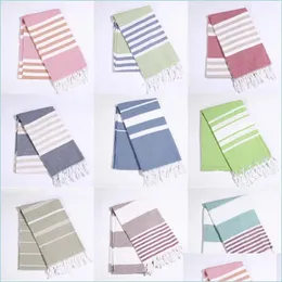 Towel Striped Cotton Turkish Sports Bath Travel Gym Cam Sauna Beach With Tassels Absorbent Easy Care Towels Drop Delivery Home Garde Dhgxf
