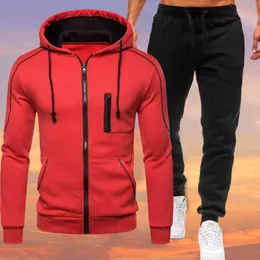 Herren Trainingsanzüge Frühling Herbst Herren Sweatshirt Set KapuzenjackeKordelzug Jogginghose Wolle Reißverschluss Lässige Mode Herren Sweatshirt M-3XL 230330