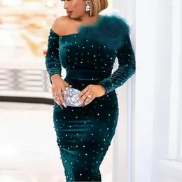 Casual Dresses Women Christmas Green Party Dress Long Sleeve Velvet Shiny Sequin Maxi Fall Winter Night Club Outfits Fashion Gowns 2023