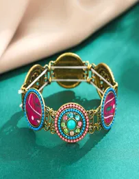 Vintage Round Style with Colorful Rhinestone Elastic Band Bracelet Hollow Acrylic Bangle for Women Men Jewelry8599399