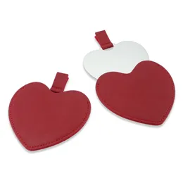 Portable Heart Shaped Stainless Steel Pocket Makeup Mirror PU Leather Travel Mini Mirrors Creative DIY Gift Supplies