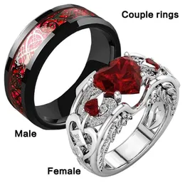 Solitaire Ring 2023 New Couples Wedding S Casal Vintage Aço inoxidável Homem Romântico Coração de Zircão Conjunto de noivado Bridal Y2303