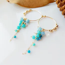 Hoop Earrings Lii Ji Genuine Aquamarine Apatite Amazonite Moonstone 925 Sterling Silver 18K Gold Plated Handmade