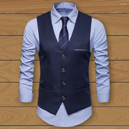 Men's Vests Male Formal Pure Color Slimming Suit Vest Top Korean Style Men Waistcoat V Neck For Office