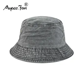 HBP Solid Cotton Washed Denim Hats Unisex Bob Folding Fisherman Wide Brim Caps Hip Hop Gorros Men Women Panama Bucket Cap P230327