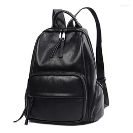 Schultaschen Echtes Leder Täglich Casual Rucksack Frauen Real Bag Classic Black Multifunktionale Reiserucksäcke Hohe Qualität